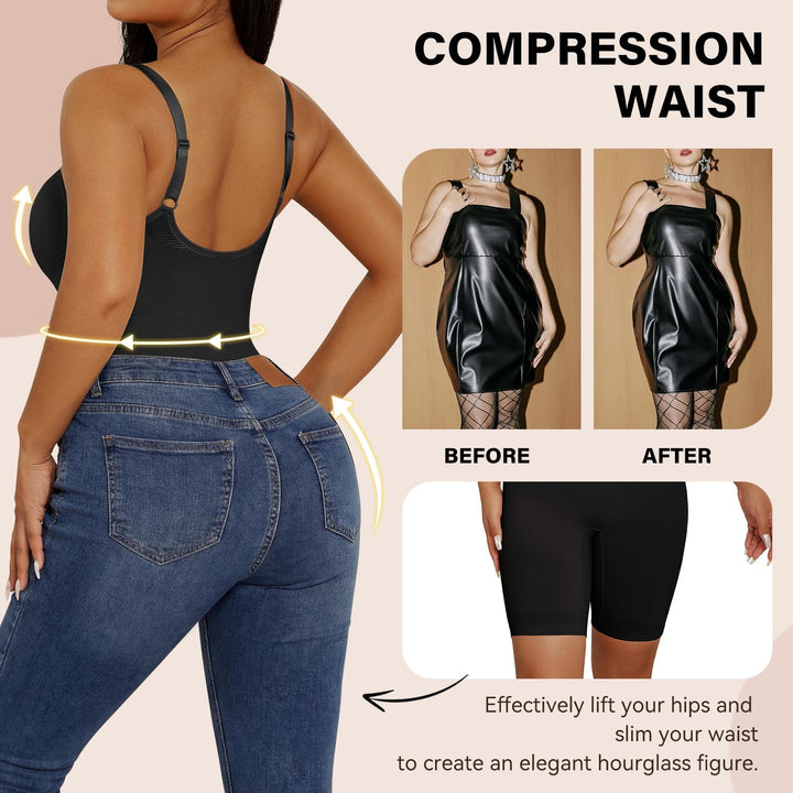 SHEKINI Shapewear Damen Body Shaper Bodysuit Nahtlos V-Ausschnitt Formende Bodys Bauchweg Ganzkörper