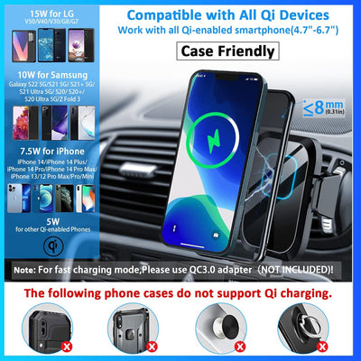 Blsyetec Auto Handyhalterung mit Ladefunktion 15W Wireless Charger Auto Qi Induktion Saugnapf Halter
