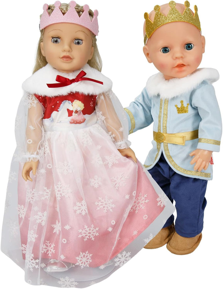 Heless 1680 - Puppenkleid Winterprinzessin Lumi in Weiss und Rosa, mit Krone und Plüsch-Cape, für Pu