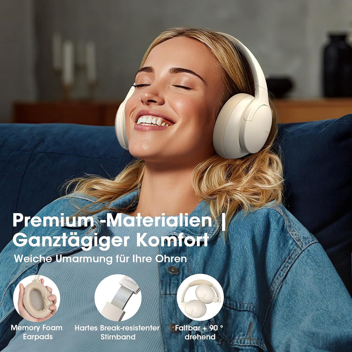 DOQAUS Bluetooth Kopfhörer Over-Ear Bis zu 90 Std,Kopfhörer Over Ear mit 3 EQ-Modi, HiFi-Stereo Falt