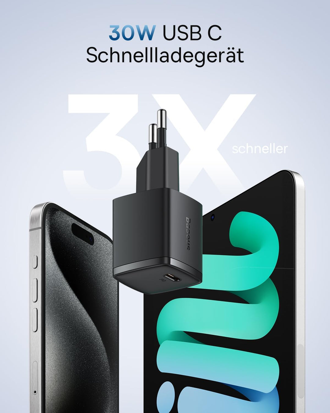 Baseus USB C Ladegerät, 30W Schnellladegerät Netzteil für iPhone 15 14 13 12 11 Pro Max, Samsung Gal