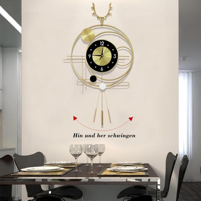 GERHWASH Wanduhr Gross - Wanduhr Lautlos Goldene Wanduhr mit Pendel Wanduhr Modern Einfache Uhr Wand
