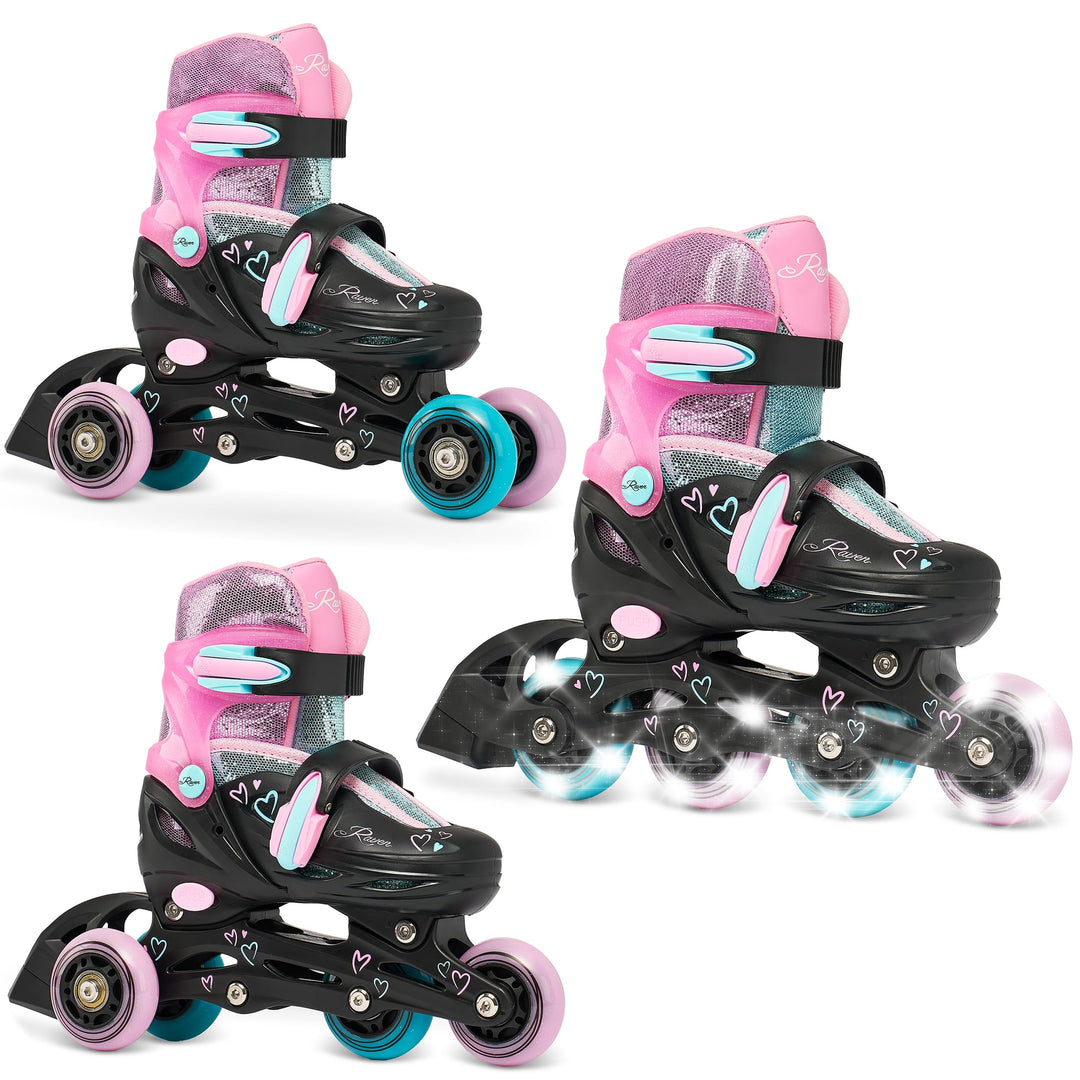 RAVEN 3in1 Inline Skates Triskates Rollschuhe Inliner für Kinder Mädchen verstellbar 27-30 (16,5cm-1