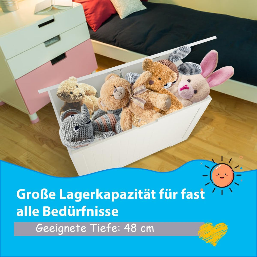 COSTWAY 2 in 1 Kinder Spielzeugtruhe 113L, aufklappbare Spielzeugkiste aus Holz mit Deckel &amp; Seiteng