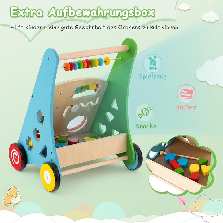 COSTWAY Baby Lauflernhilfe aus Holz, Lauflernwagen multifunktional mit glatten Griffe, Gummireifen &