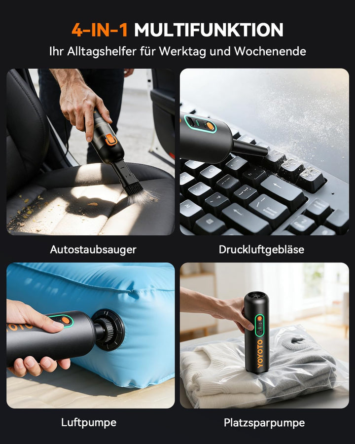 Akku-Autostaubsauger stark 4-in-1, Handstaubsauger Mini kabellos mit hoher 22000Pa/54 AW Saugkraft,