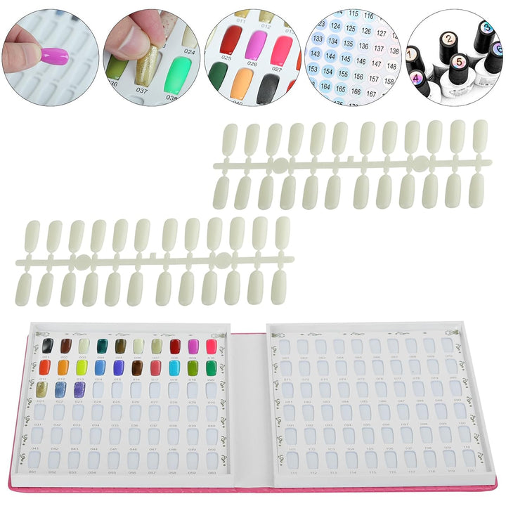 Nagelmusterbuch mit 120 Farben und 240 Nagelspitzen und Zahlenetiketten, Leder-Nagelfarbtafel, Karte