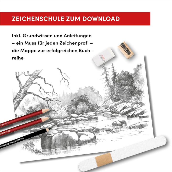 Die Kunst des Zeichnens – Zeichenmappe to go: Mappe für Zeichenutensilien, Zeichenblock A5 (60 Seite