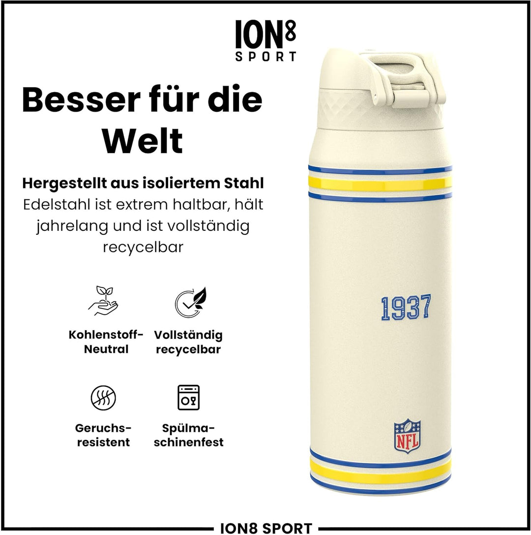 ion8 NFL Edelstahl-Trinkflasche, Auslaufsicher, Einhandöffnung, Sichere Verriegelung, Spülmaschinenf