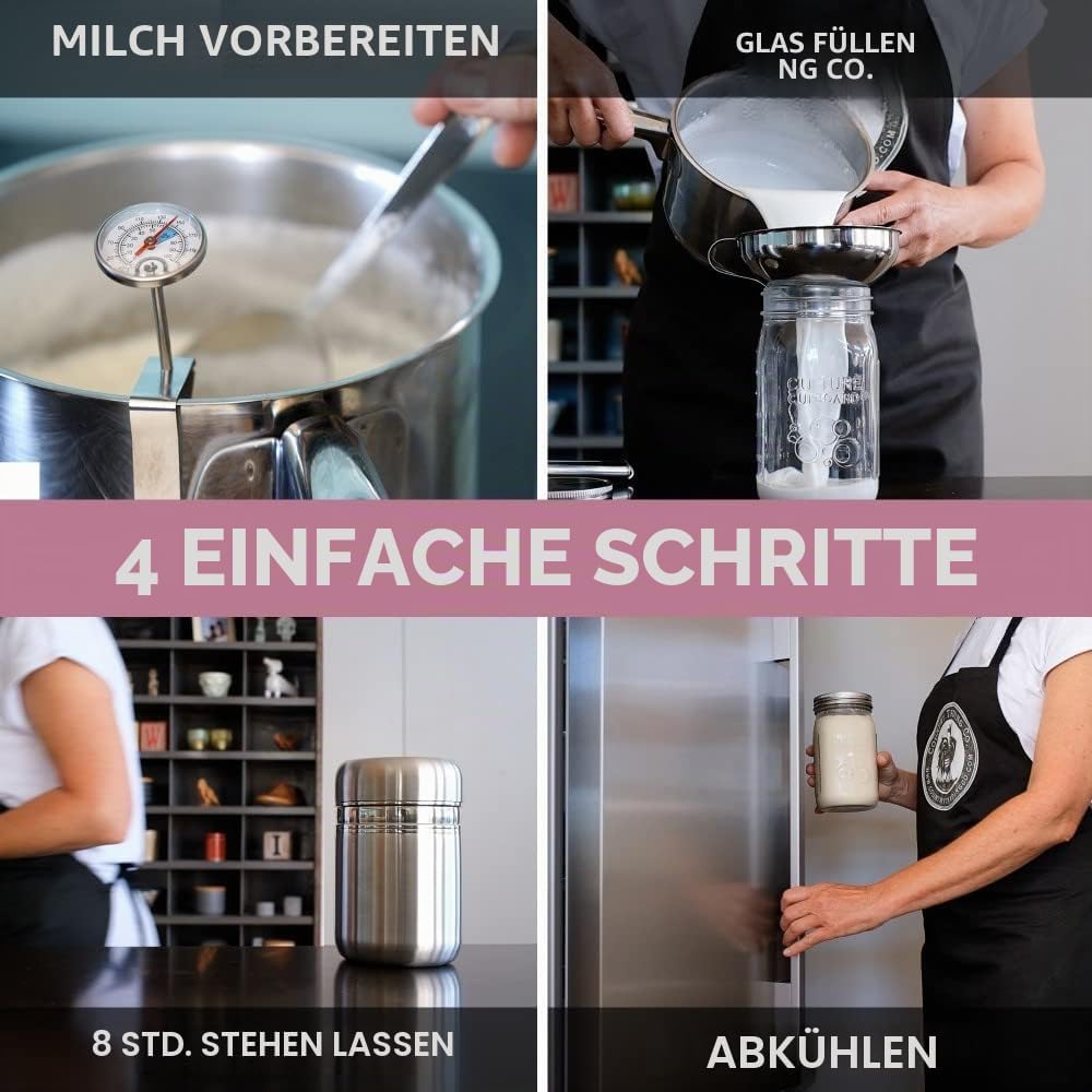 Edelstahl Joghurtbereiter mit 1 Quart Glas und komplettem Rezeptbuch für 12+ einfache selbstgemachte
