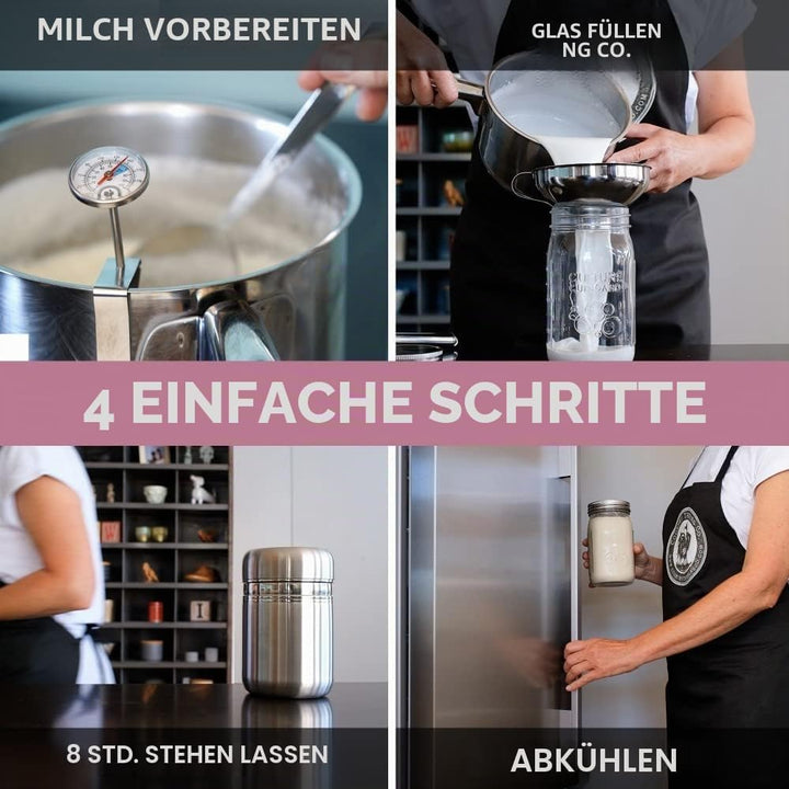 Edelstahl Joghurtbereiter mit 1 Quart Glas und komplettem Rezeptbuch für 12+ einfache selbstgemachte