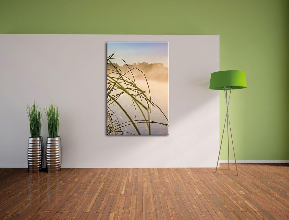 Pixxprint Schilf am See, Format: 100x70 auf Leinwand, XXL riesige Bilder fertig gerahmt mit Keilrahm