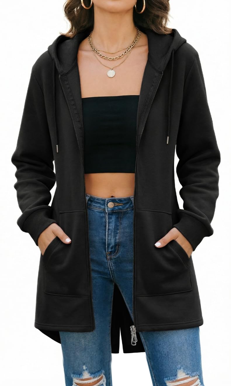 Tuopuda Damen Hoodie Jacke Oversize Reissverschluss Winterjacke Langarm Mantel Winter Warm Cardigan