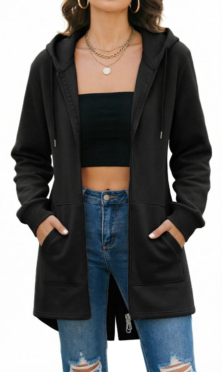 Tuopuda Damen Hoodie Jacke Oversize Reissverschluss Winterjacke Langarm Mantel Winter Warm Cardigan