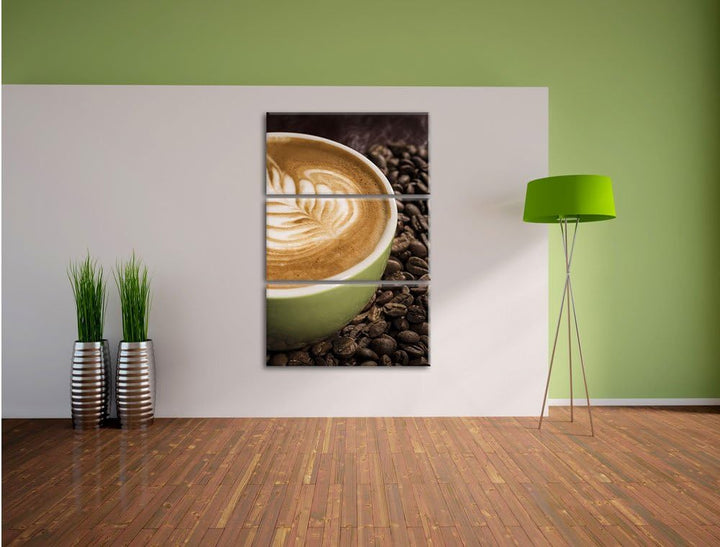Pixxprint Coffee Cappuccino Kaffee Nachmittag als Leinwandbild/Grösse: 3 Teilig (120x80 cm) cm/Wandb