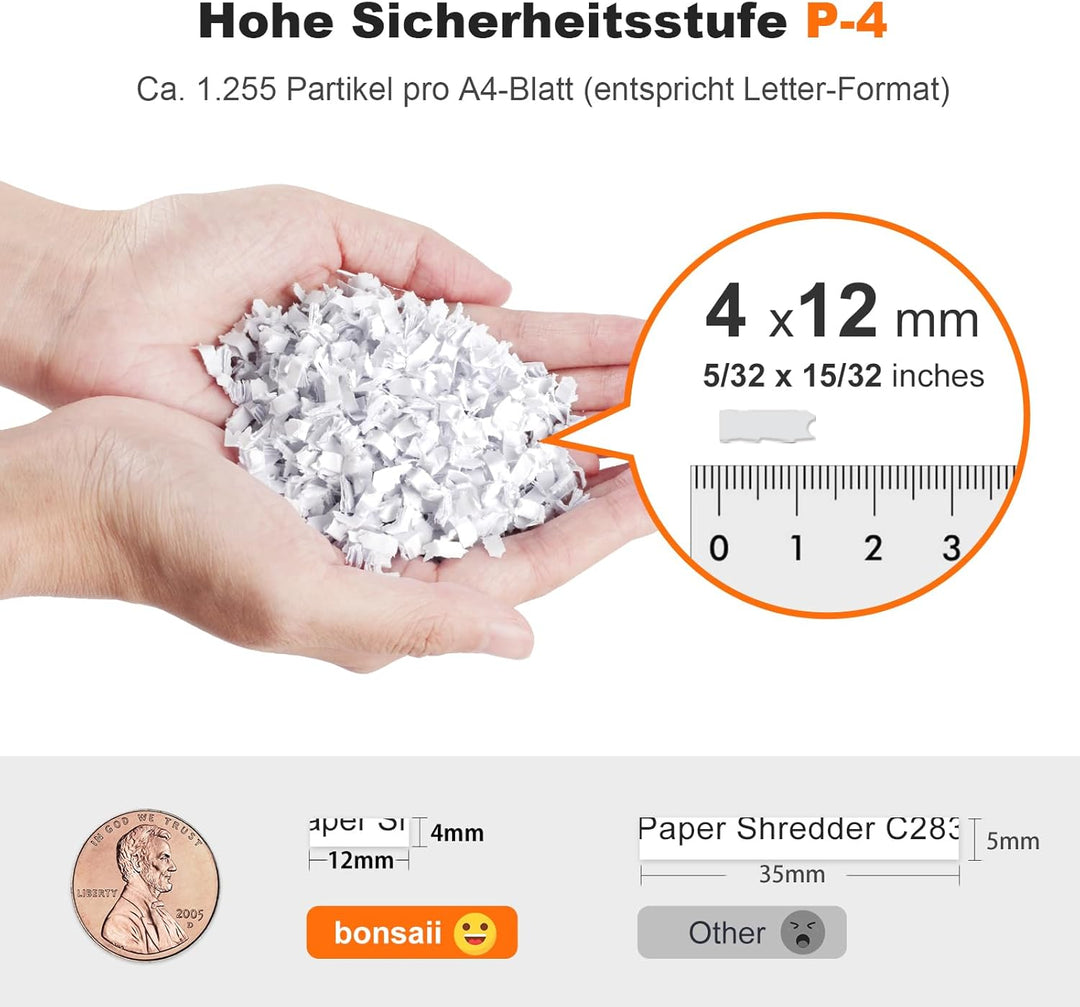 Bonsaii Aktenvernichter mit automatischem 200-Blatt-Einzug, 60 Min Dauerbetrieb, DIN P-4 Mikroschnit