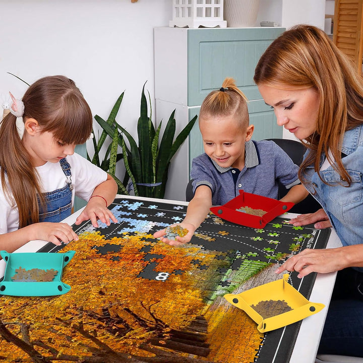 MOZOOSON Puzzlebrett 500 Teile mit 6 Sortierschalen, Tragbare Puzzlematte mit Transparenter Wasserdi