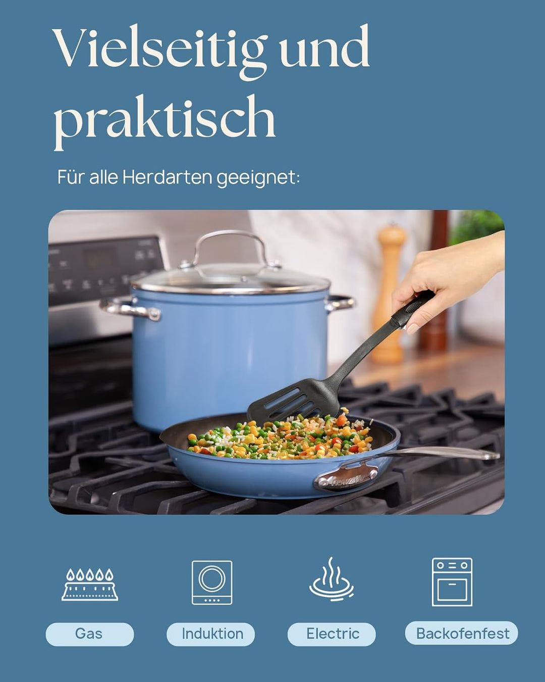 Nuwave 7,6L Gesundes Duralon Blue Keramik Antihaft-Suppentopf in Gemütlichem Blau, PFAS-frei, Spülma