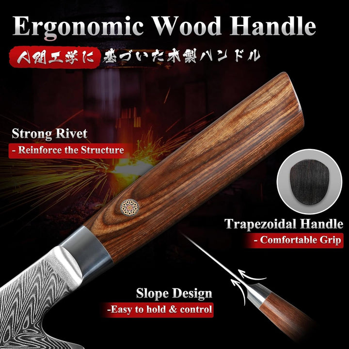 Dragon Creek Kiritsuke Messer 21cm, Damaststahl, Präzisionsmesser für Feinste Schneidarbeit, Ideal f