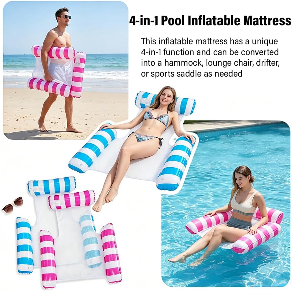 2 Stück Luftmatratze Wasser Hängematte, 4 in 1 Luftmatratze Netz Pool Hängematte Erwachsene, Pool Zu