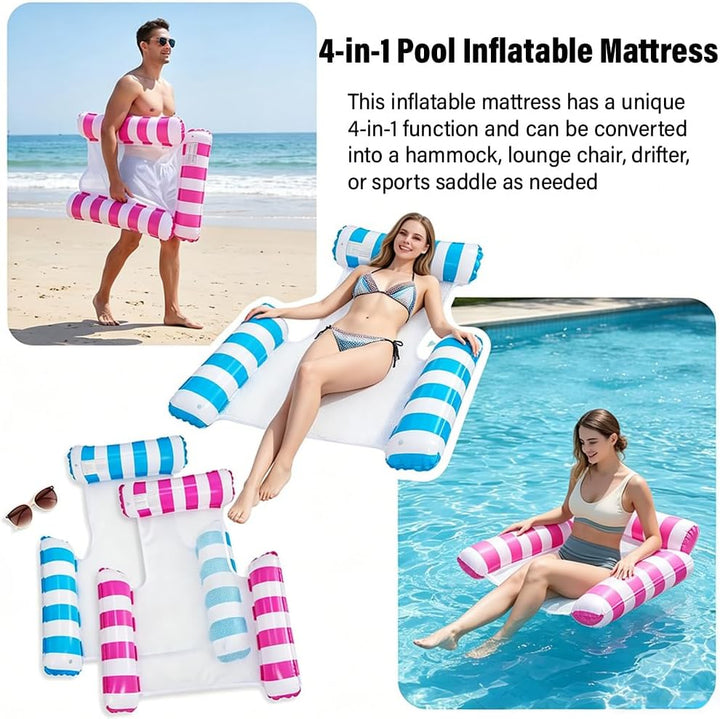 2 Stück Luftmatratze Wasser Hängematte, 4 in 1 Luftmatratze Netz Pool Hängematte Erwachsene, Pool Zu