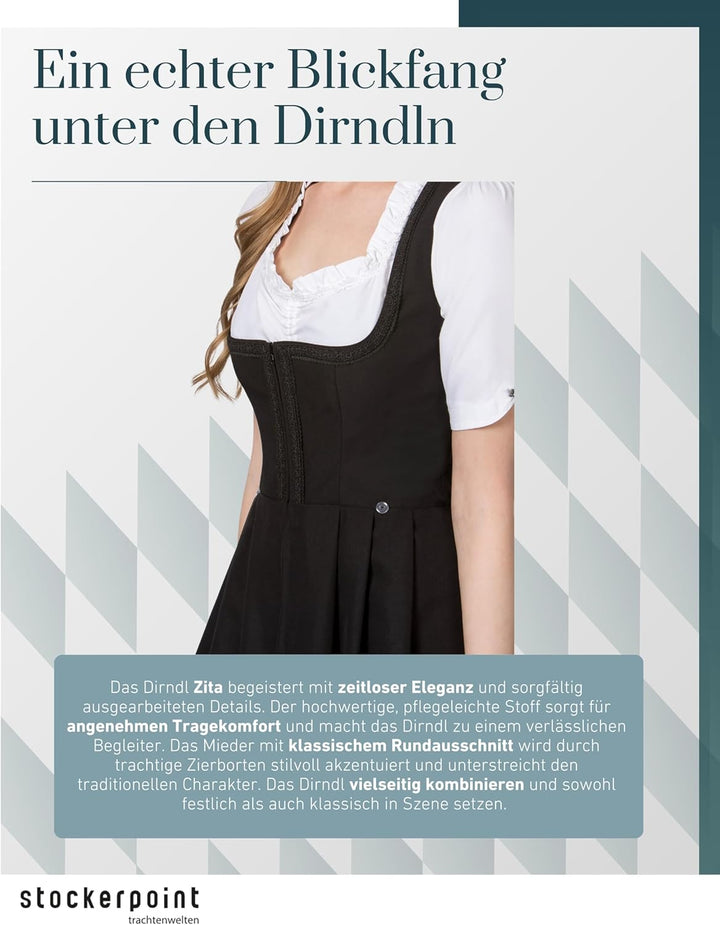Stockerpoint Damen Dirndl Zita Kleid für besondere Anlässe schwarz, 54 34 Schwarz, 34 Schwarz