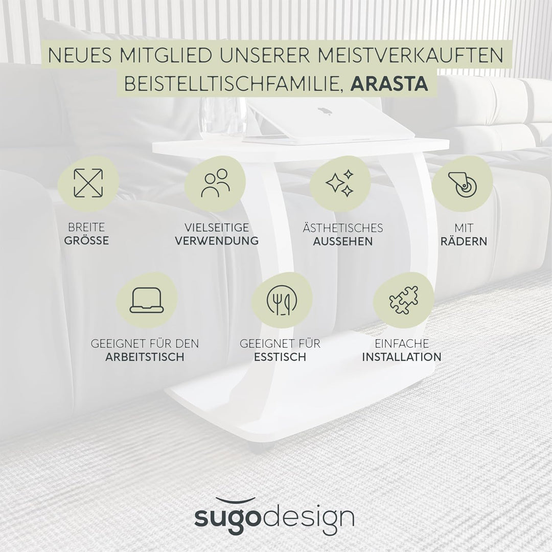 Beistelltisch Couch, mit Rollen, Laptoptisch für Couch, kleiner Wohnzimmertisch, Sofatisch in stylis