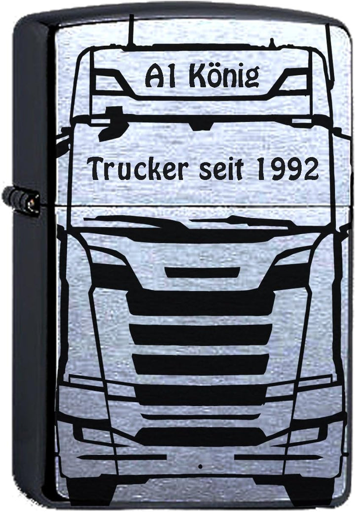 Zippo Chrome Brushed mit Gravur LKW Truck personalisiert mit Name und Wunschtext Personalisieren Tru