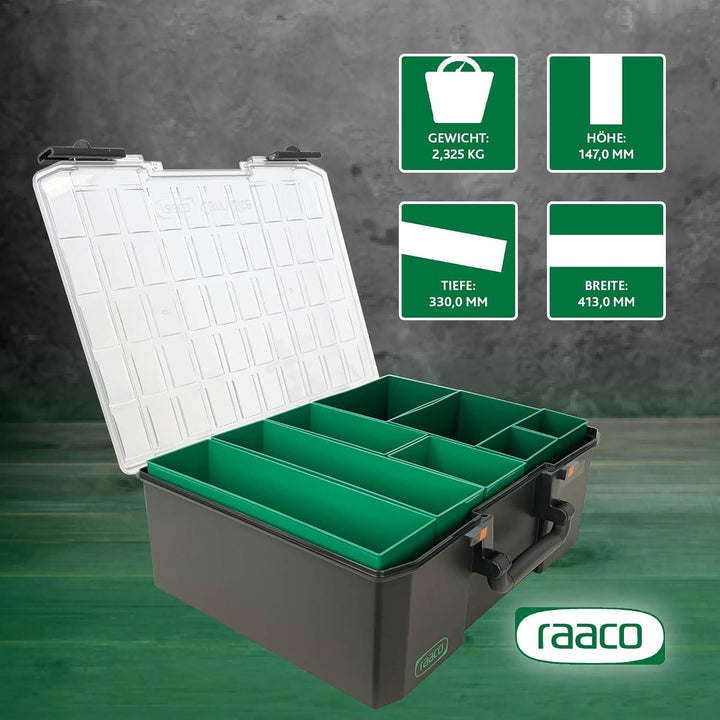 raaco CarryLite 150 5x10-8: Premium Sortierbox für Werkstatt, 8 Einsätze, Sortimentskasten & Sortier