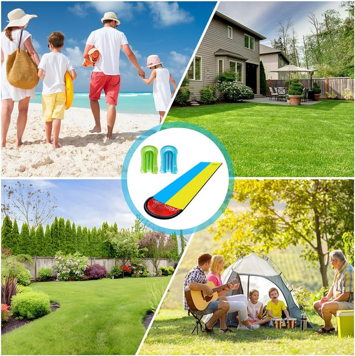 Wasserrutsche Garten für Kinder, 6.1*1.4M Aufblasbare Wasserrutsche mit 2 Bodyboards, Doppelte Wasse