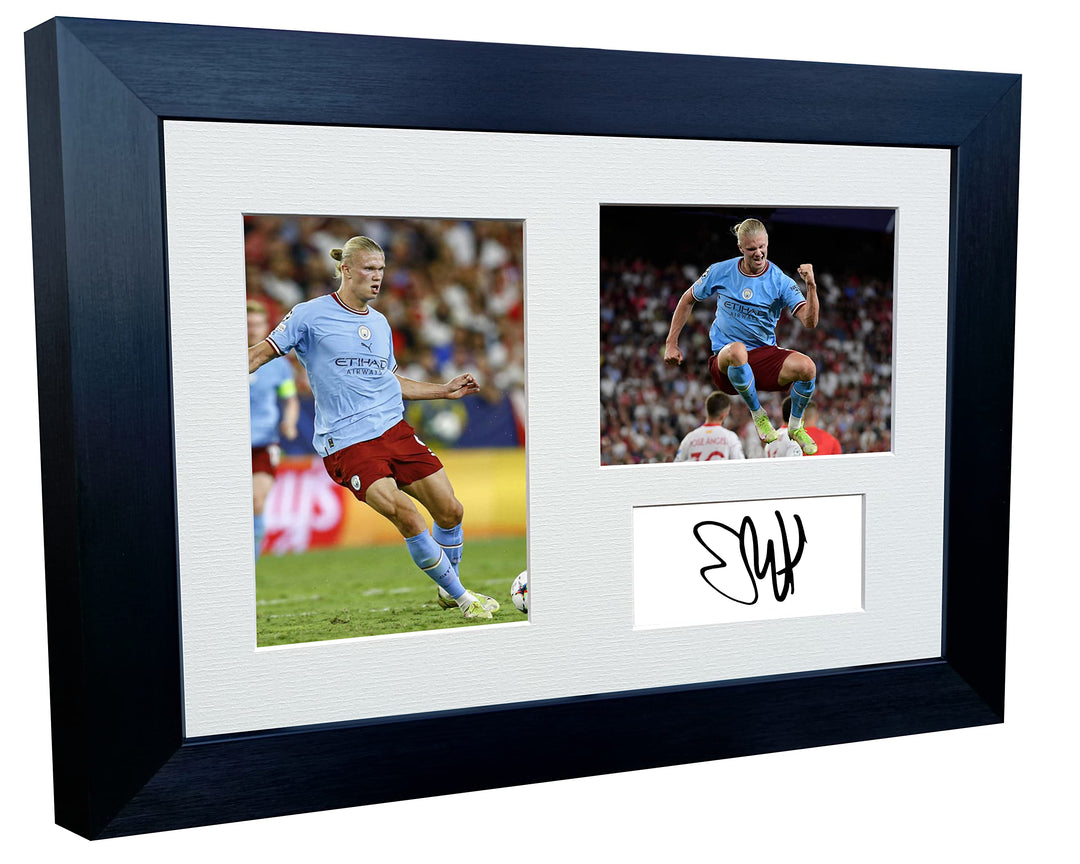 30,5 x 20,3 cm, A4 Foto mit 3 Autogrammen, Erling Haaland Manchester City