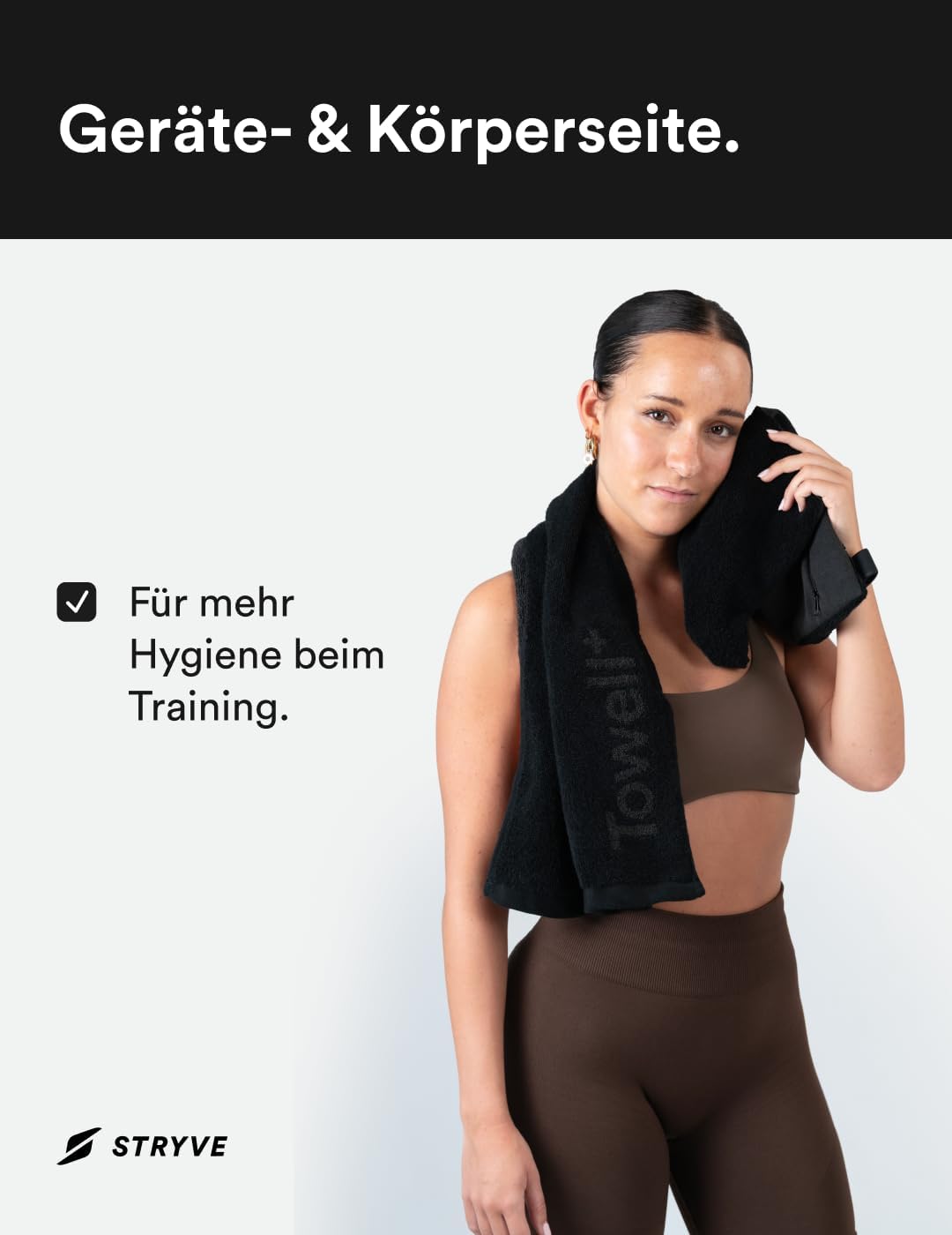STRYVE Sporthandtuch – Das Original aus DHDL – Towell+ – Graphite Black – 90 x 40 cm – Magnetclip &
