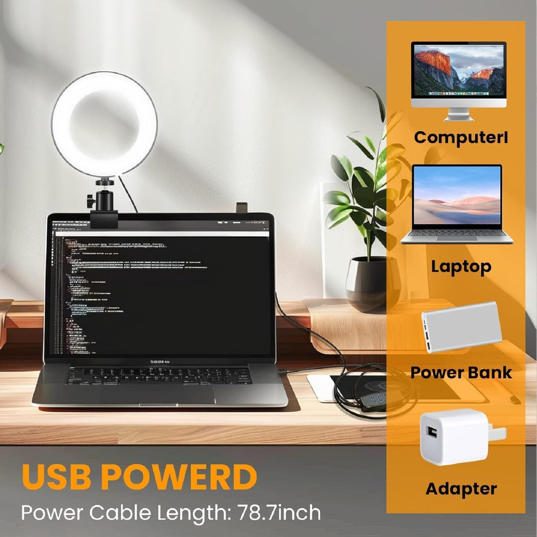 Videokonferenz-Beleuchtungsset, Ringlicht-Clip auf Laptop-Monitor, 6“ dimmbares LED-Kreislicht, Self