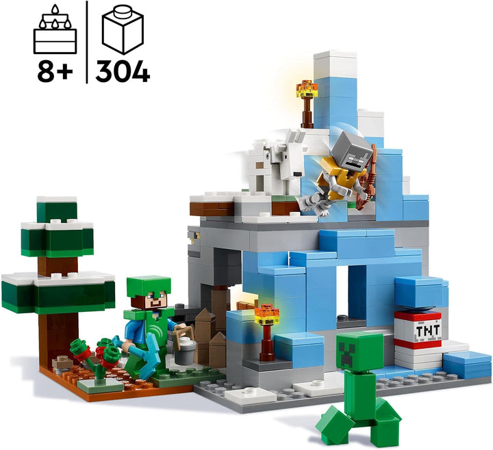 LEGO 21243 Minecraft Die Vereisten Gipfel, Set mit Steve-, Creeper- und Ziegen-Figuren, eisiges Biom