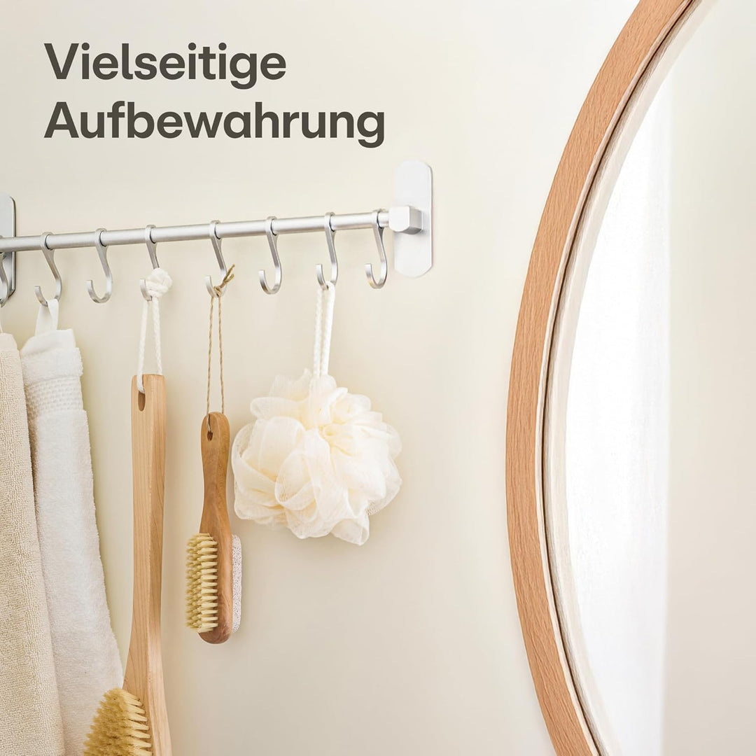 Hakenleiste für Küchenutensilien mit 8 Haken - Ohne Bohren - Selbstklebend - 40 cm - Verstellbar