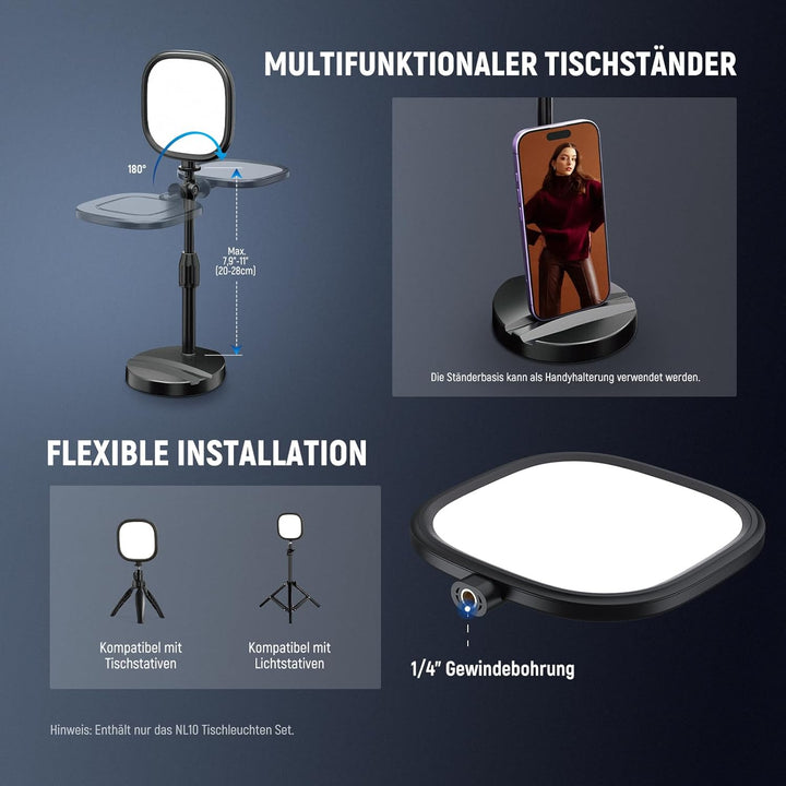 NEEWER Basics 5" Tisch Videolicht für Videoanrufe, CRI95 Vollbild LED Ringlicht mit Ständer, 10W zwe