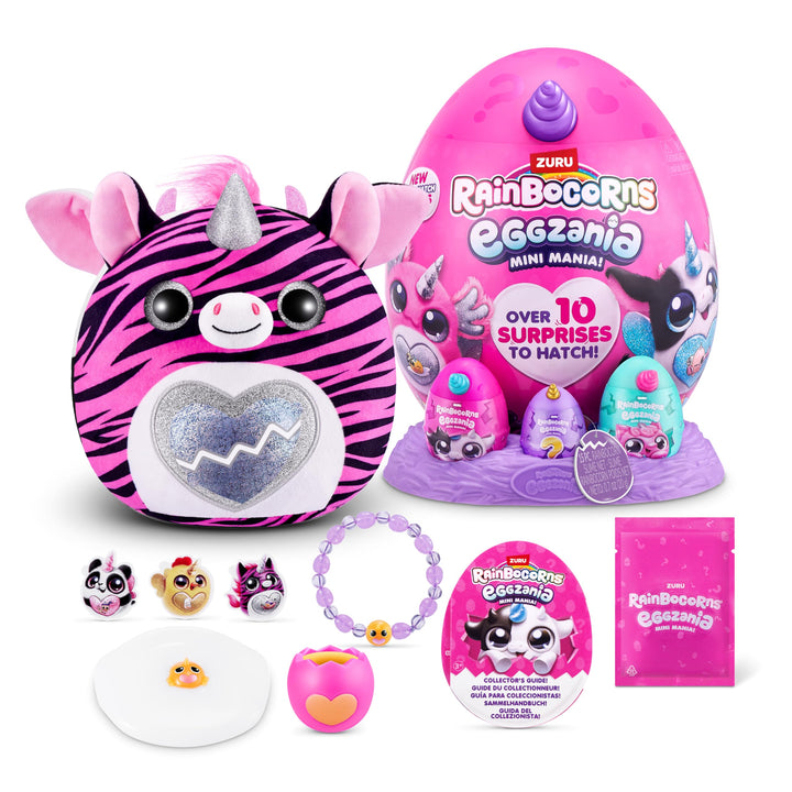 Rainbocorns Eggzania Mini Mania, Zebra, by ZURU Plush Surprise Unboxing with Animal Soft Toy, Idea f