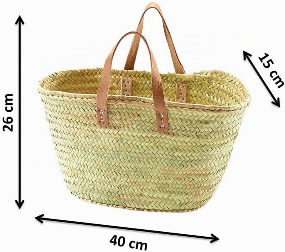 Kobolo Trendige Ibizatasche aus Palmblatt Korbtasche Strandtasche Grösse S