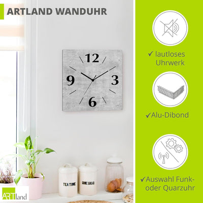 ARTLAND Wanduhr ohne Tickgeräusche Alu Quarzuhr 30x30 cm Quadratisch Lautlos analoge Quarzuhr, 4 Zif