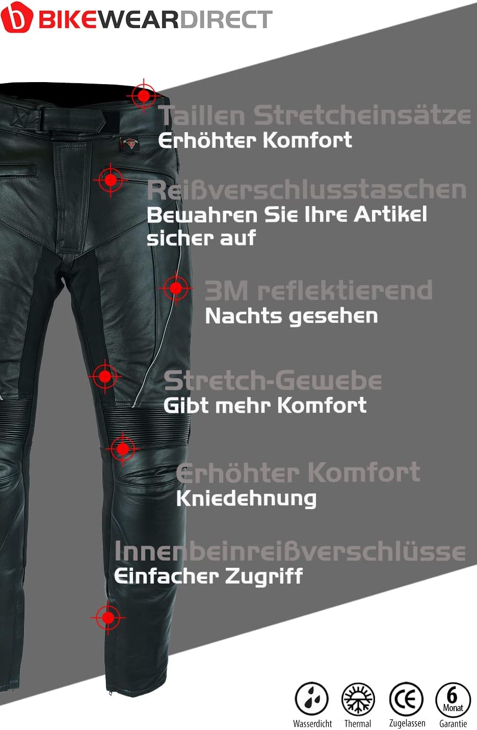 TEXPEED motorradhose leder wasserdicht herren mit protektoren - Schwarz Vollnarbiges Lederhose echtl