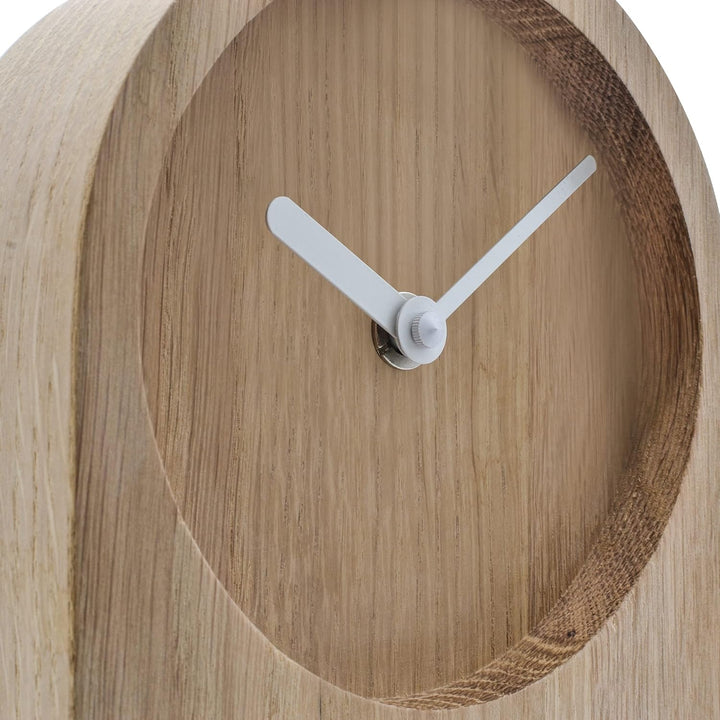 Natuhr Tischuhr Eiche Holzuhr - Dome - puristisch modern Massivholz (Eiche unbehandelt, Weisse Zeige