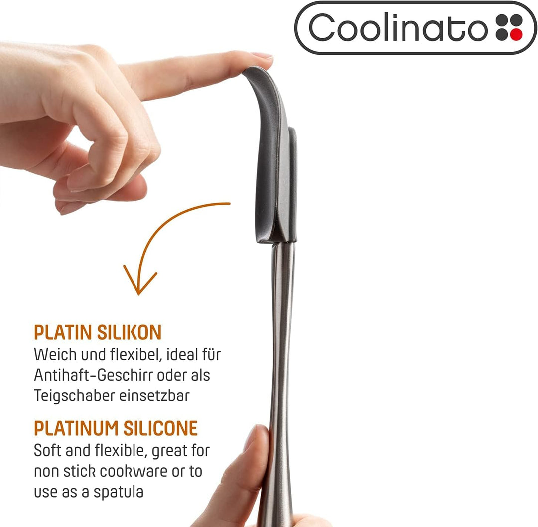 COOLINATO Silikon Edelstahl Kochlöffel 2er Set 25,5cm 29cm, Kochlöffel zum Kochen und Backen, lebens
