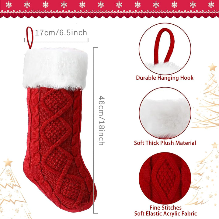 SEBOVIM Weihnachtsstrumpf 4er Set 46cm Grossen Nikolausstiefel Gestrickt Nikolausstrumpf für Weihnac