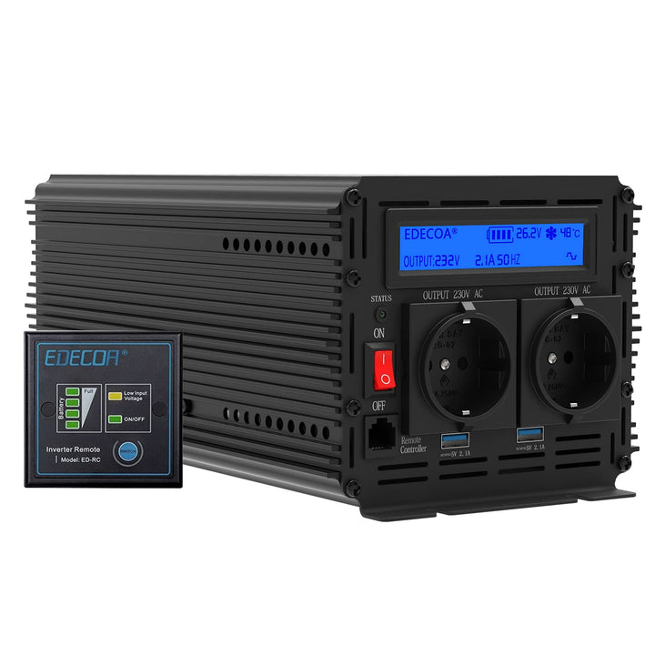 EDECOA Wechselrichter 2000w Spannungswandler 24v 230v Wechselrichter modifizierte Sinus 24v 220v LCD