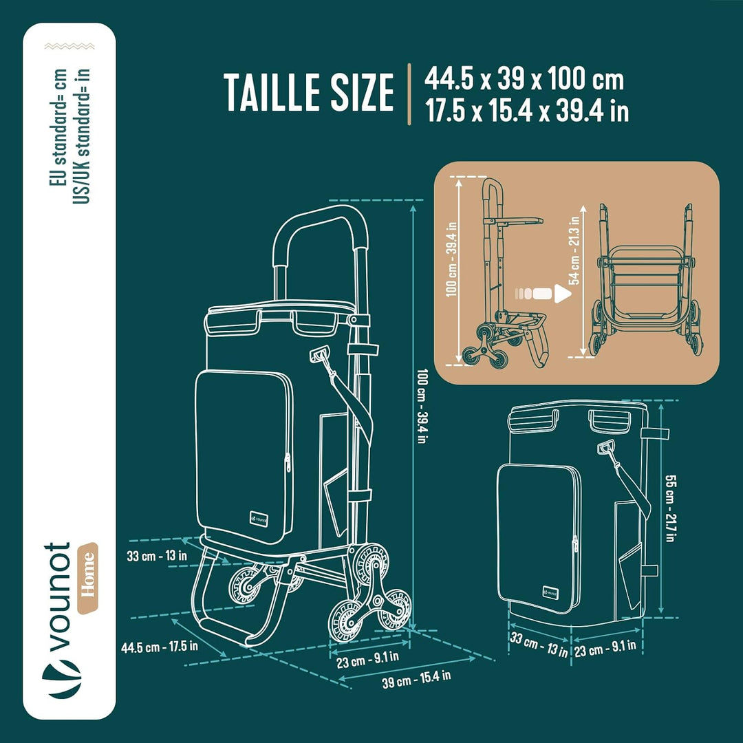 VOUNOT® Aluminium Einkaufstrolley Treppensteiger, 3 in 1 Trolly Einkaufswagen Klappbar, Hackenporsch