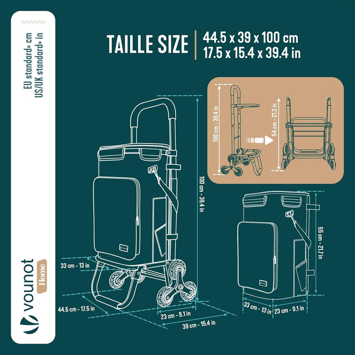 VOUNOT® Aluminium Einkaufstrolley Treppensteiger, 3 in 1 Trolly Einkaufswagen Klappbar, Hackenporsch