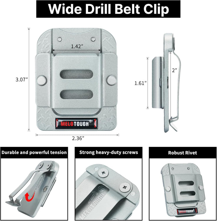 MELOTOUGH Massbandhalter für Gürtel, Bohrerhalter für Werkzeuggürtel, Massbandclip, Bohrer-Gürtelcli