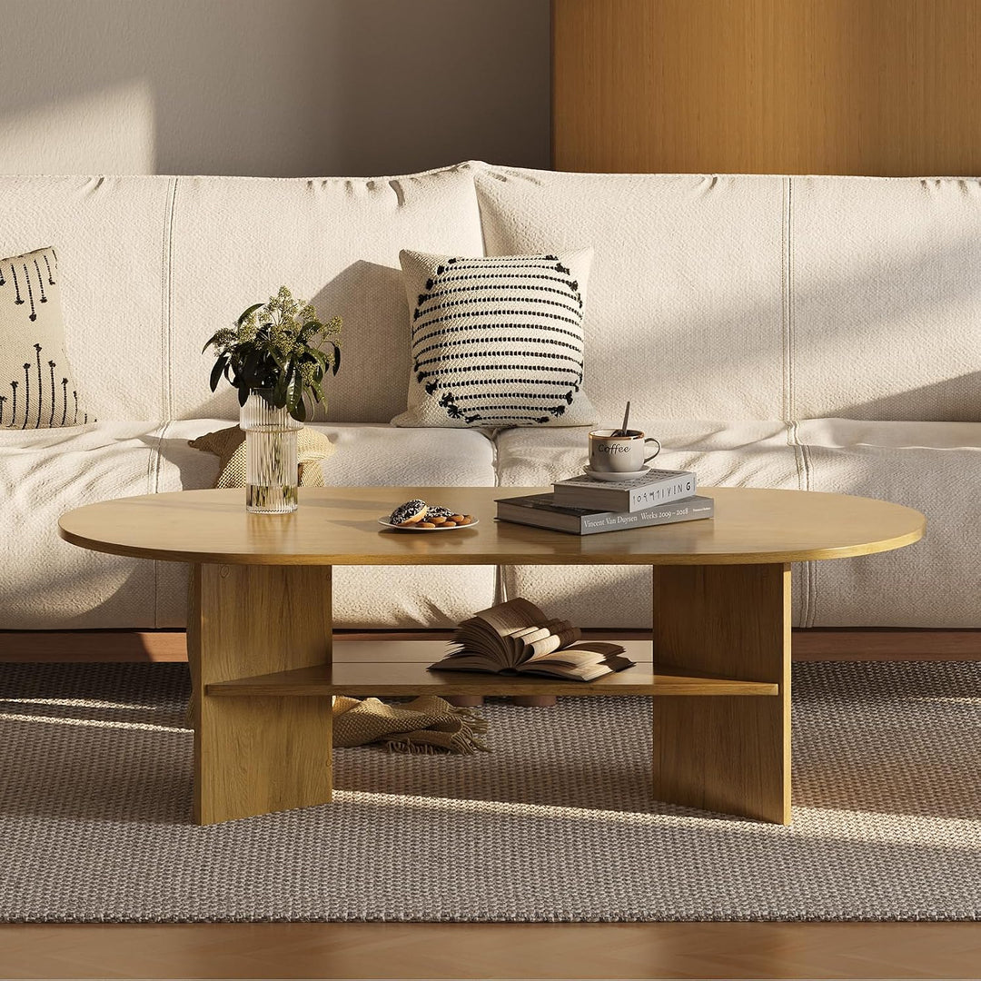 YOUDENOVA Couchtisch Ovaler Beistelltisch Holz Modern Wohnzimmertisch Coffee Table Klein Tisch für W