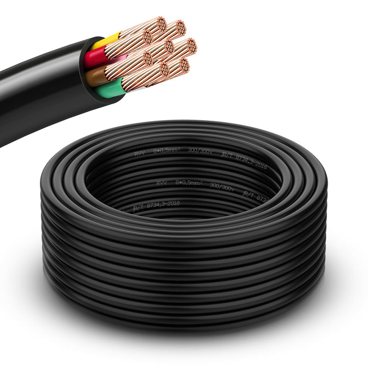 AOHEWEI 8 Adriges Anhängerkabel 12V 24V, Kupferkabel für Kraftfahrzeuge, 8 × 0,5 mm² rund dünnwandig
