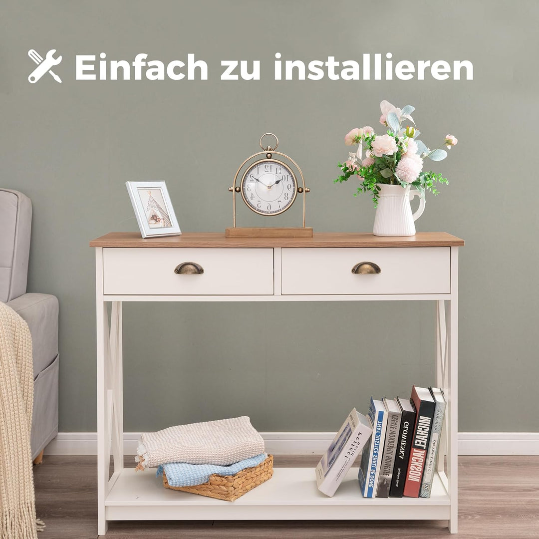 ALPHA HOME Beistelltisch mit Schubladen, Beistelltisch Holz mit Stauraum